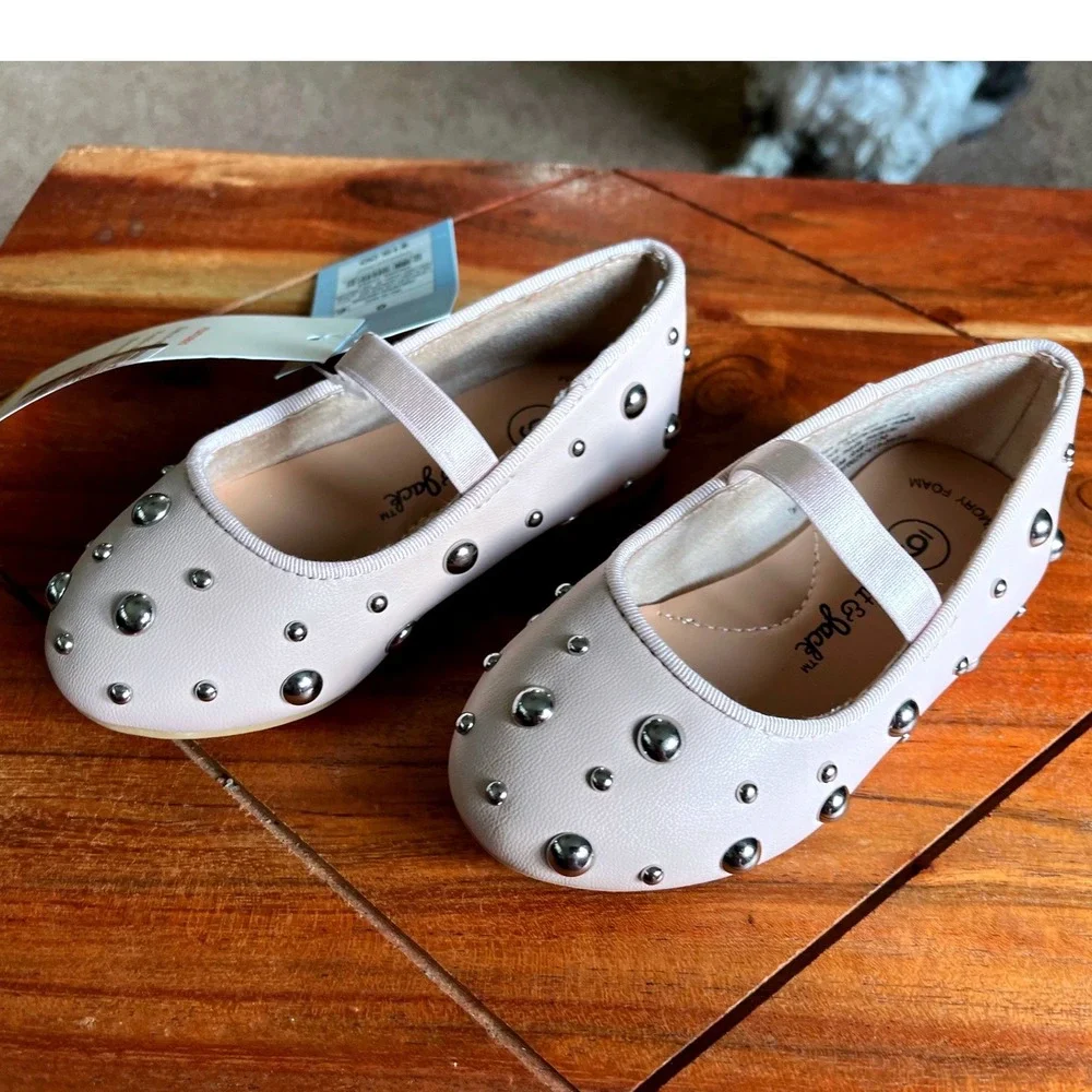 Cat & Jack Heather Pink Studded Ballet Flats Mary Jane Shoes Kids Size 6 NWT